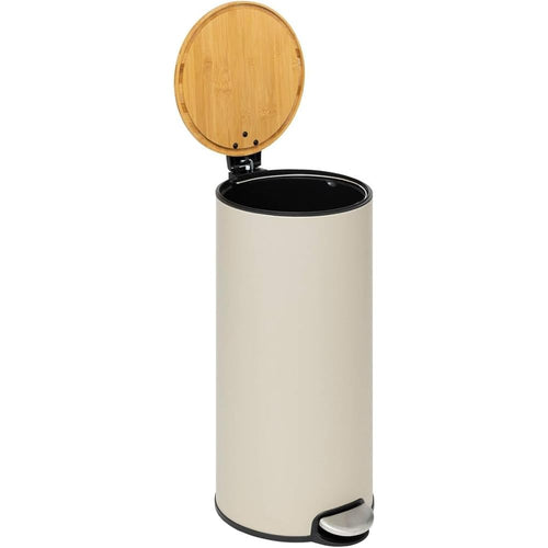 5five - poubelle couvercle bambou 30l modern color beige : Cuisine et Maison