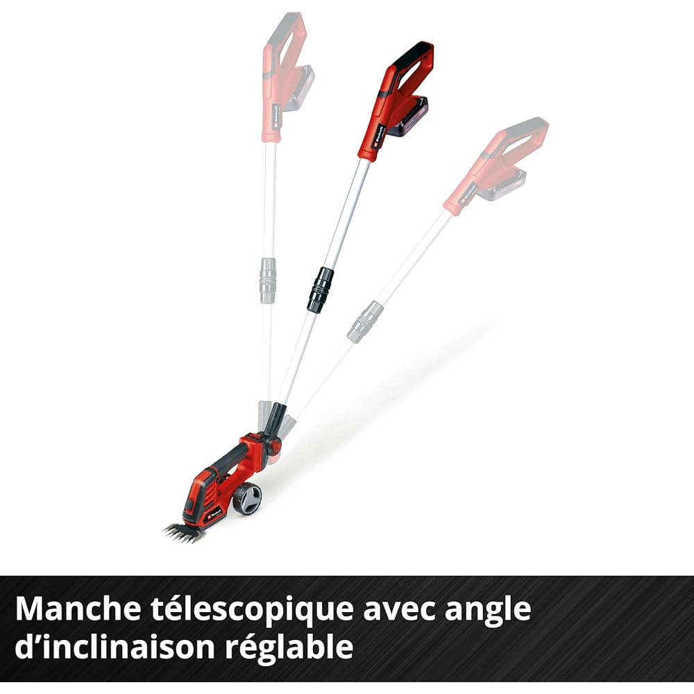 Einhell Cisaille à gazon taille-buissons sans fil GE-CG 18/100 Li T Kit Power X-Change (18 V, manche télescopique, acc. coupe-herbe 100 mm, acc. taille-buissons 200 mm, avec batterie 2,5 Ah +chargeur) : Jardin