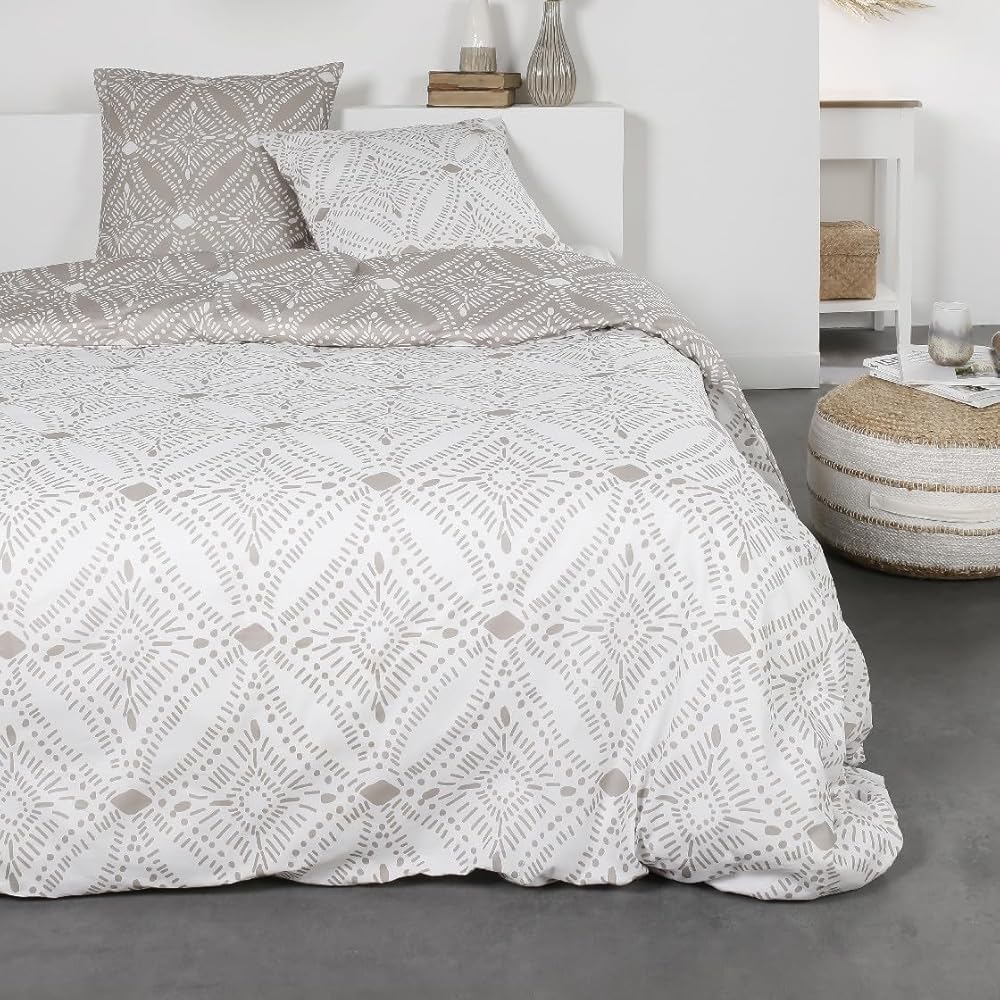 TODAY Parure De Lit Double en Coton Flanelle à Motifs De Rosaces - Beige - 240 X 260 Cm : Cuisine et Maison