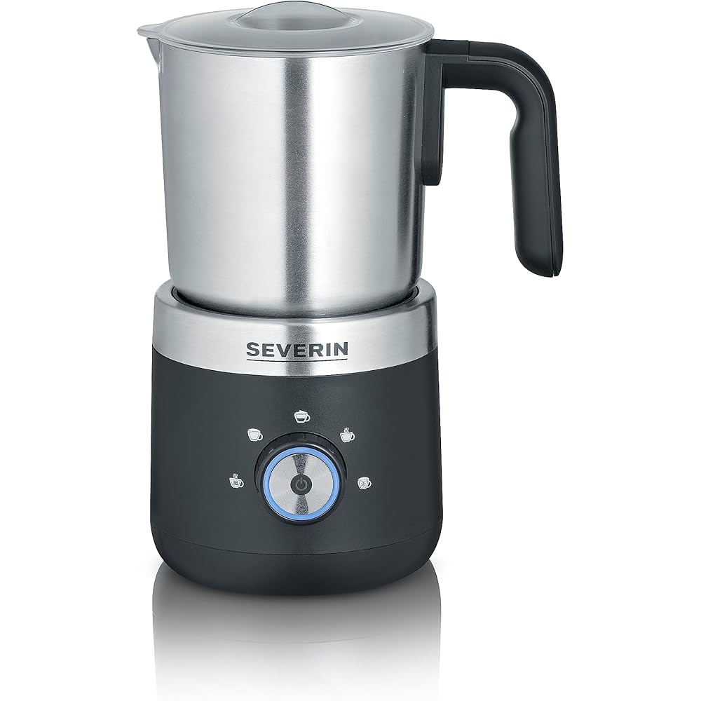 SEVERIN Emulsionneur de lait 550 W, Mousseur de lait 300 ml en inox, Mousseur à lait électrique, 5 programmes et fonction chaud/froid, inox/noir, SM 3588 : Cuisine et Maison