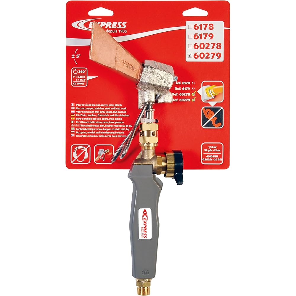 Express, 60279, Fer à Souder, Chalumeau à Gaz, Contient Lance avec Panne, Manche à Raccord Tournant Entrée 3/8e Gauche, usage Couvreur, Adapté pour Zinc, Cuivre, Inox, Zinc Pré-patiné, Plomb : Bricolage