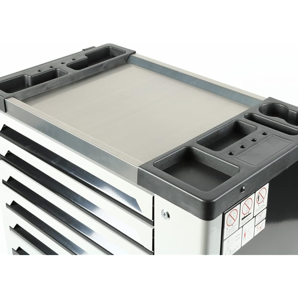 Mephisto Chariot d'atelier XXL Tool Wagen avec 7 tiroirs dont 7 avec outils dans des incrustations souples dans un tiroir rempli aspect carbone + insert supplémentaire avec clé à molette : Bricolage
