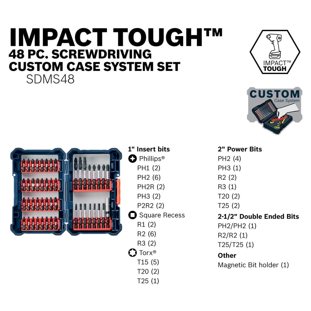 Bosch Sdms24 24piece Impact résistant vissage personnalisés Coque Système de, SDMS48 100 wattsW, 0 voltsV : Bricolage
