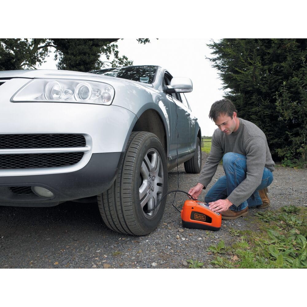 BLACK+DECKER ASI300-QS Gonfleur-Compresseur Filaire - 11 Bars - 160 PSI - 220 V ou Allume-Cigare 12V - Fourni avec 1 Aiguille et 2 Embouts : Bricolage