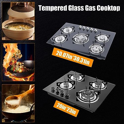 Biniliubi Table de cuisson gaz 5 feux vitrocéramique