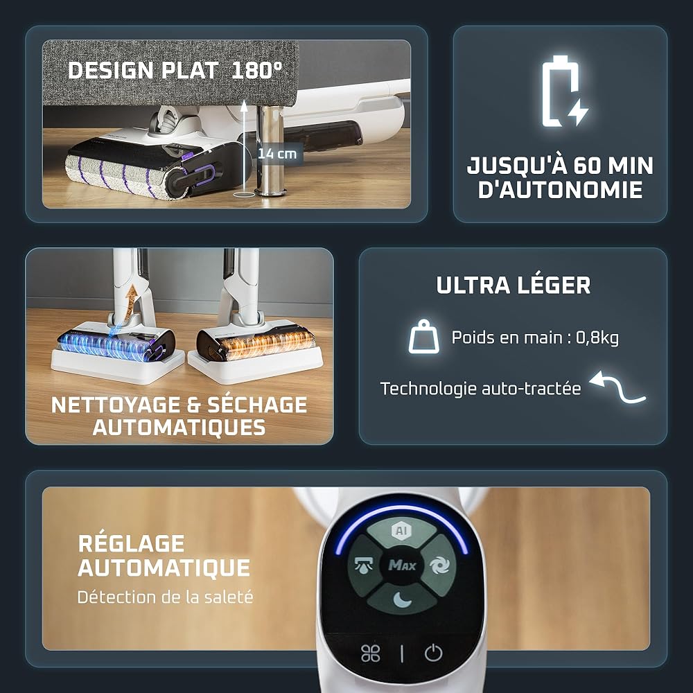 Rowenta X-Clean 10 et Clean it Aspirateur laveur sans fil et shampouineuse pour sols durs tapis et moquettes