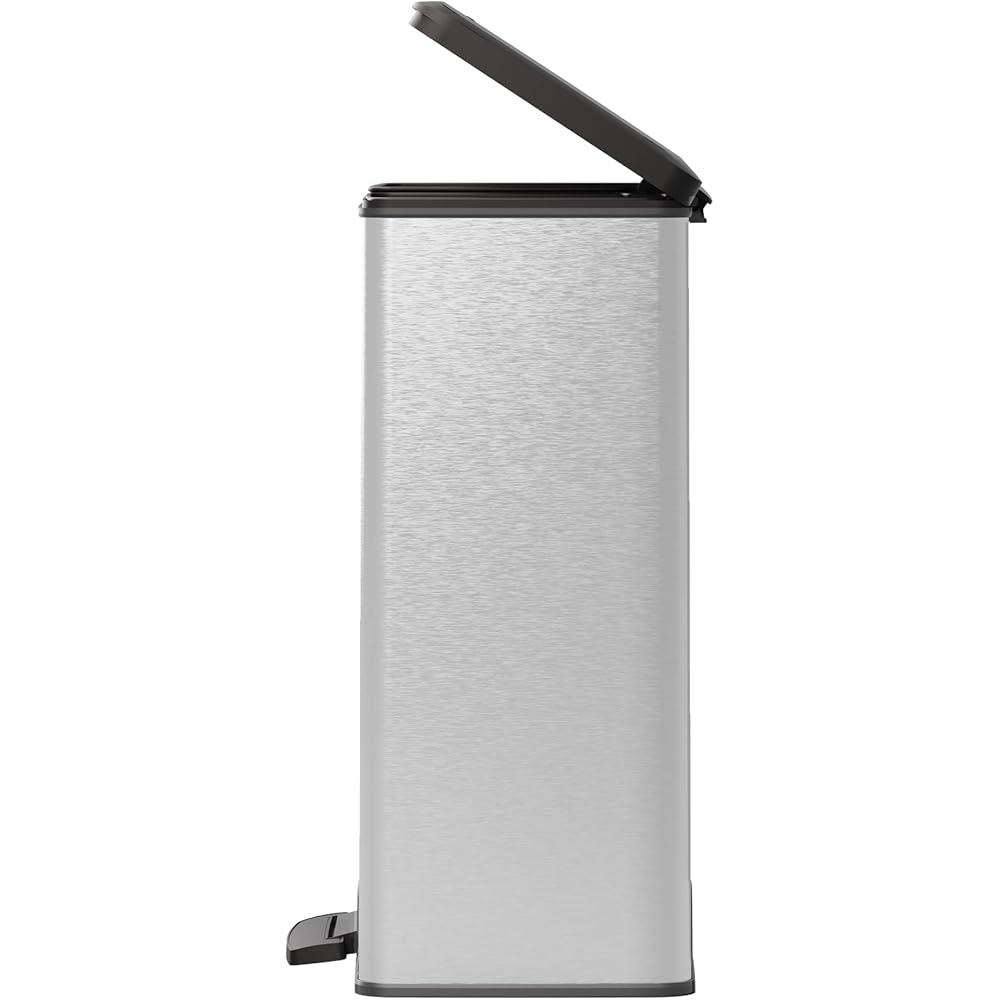 CURVER Poubelle Deco Rectangle 65L, Gris Métallisé, pour Cuisine, Buanderie, Garage, 486x284x615 mm, PP 100% recyclé, packaging renforcé : Cuisine et Maison