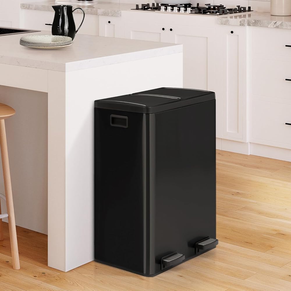 IDMarket Poubelle de Tri Sélectif 2x30L Noir