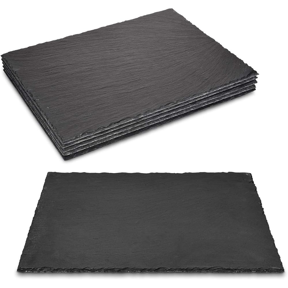 Navaris planche ardoise pour fromage apéro tapas charcuterie dessert - Lot 6x plateau en ardoise 38x28 cm - Assiette rectangulaire pour service plat : Cuisine et Maison