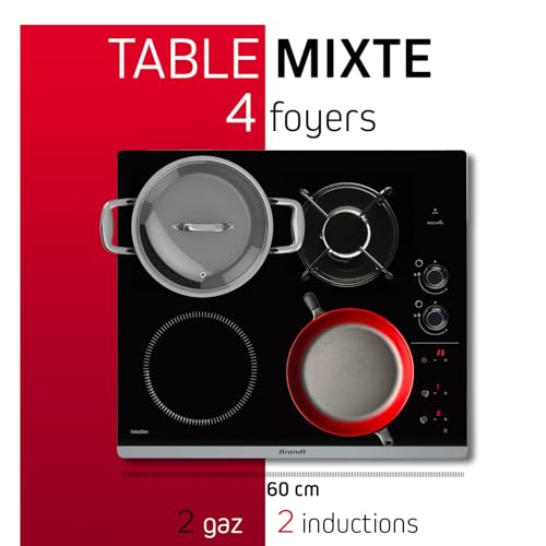 Brandt BPI6413BM Table de cuisson mixte induction/gaz