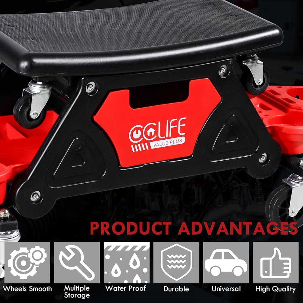 : CCLIFE Tabouret D'atelier de Mécanicien 180kg Garage Siège Roulant Tabouret de Mécanicien avec roulettes Tabouret Roulant avec tiroirs Siège Utilisable Séparément