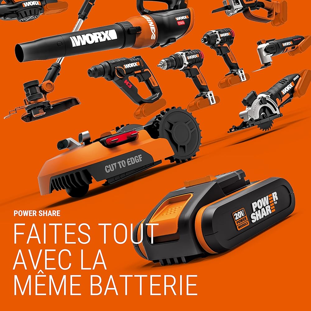 WORX Set Sculpte-Haies et Taille-Herbes sans Fil 20V WG801E.9, sculpteur de végétaux, lame 200 mm, outil 3 en 1, livré avec set de 3 Lames avec malette de transport, sans batterie ni chargeur : Jardin