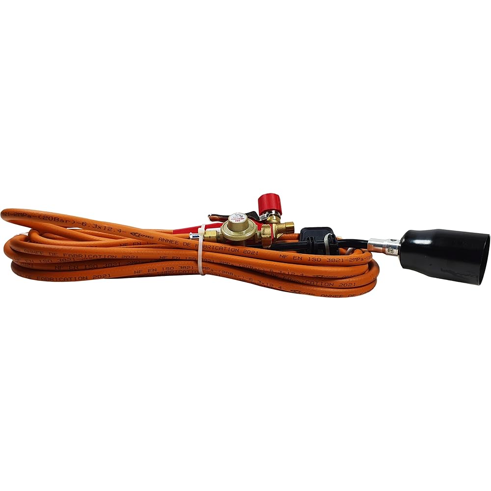 Chalumeau - Décapeur Thermique - Chalumeau Soudure - Chalumeau Oxygène - Lampe à Souder - Pack avec 1 Brûleur Acier 100 kW + 1 Col de 500 mm + 1 Manche + 10 m de Tuyau 963/10 + 1 Détendeur - EXPRESS : Bricolage