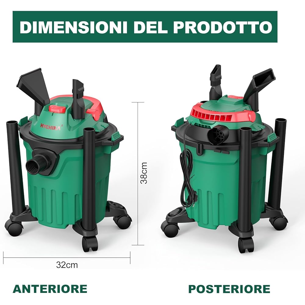 HYCHIKA 1000 W Aspirateur Eau Et Poussières, 3 en 1 Injecteur/Extracteur, Cuve : 12 l, Fonction de Nettoyage du Filtre, Fonction de Soufflage, Convient pour Les Petits nettoyages : Cuisine et Maison