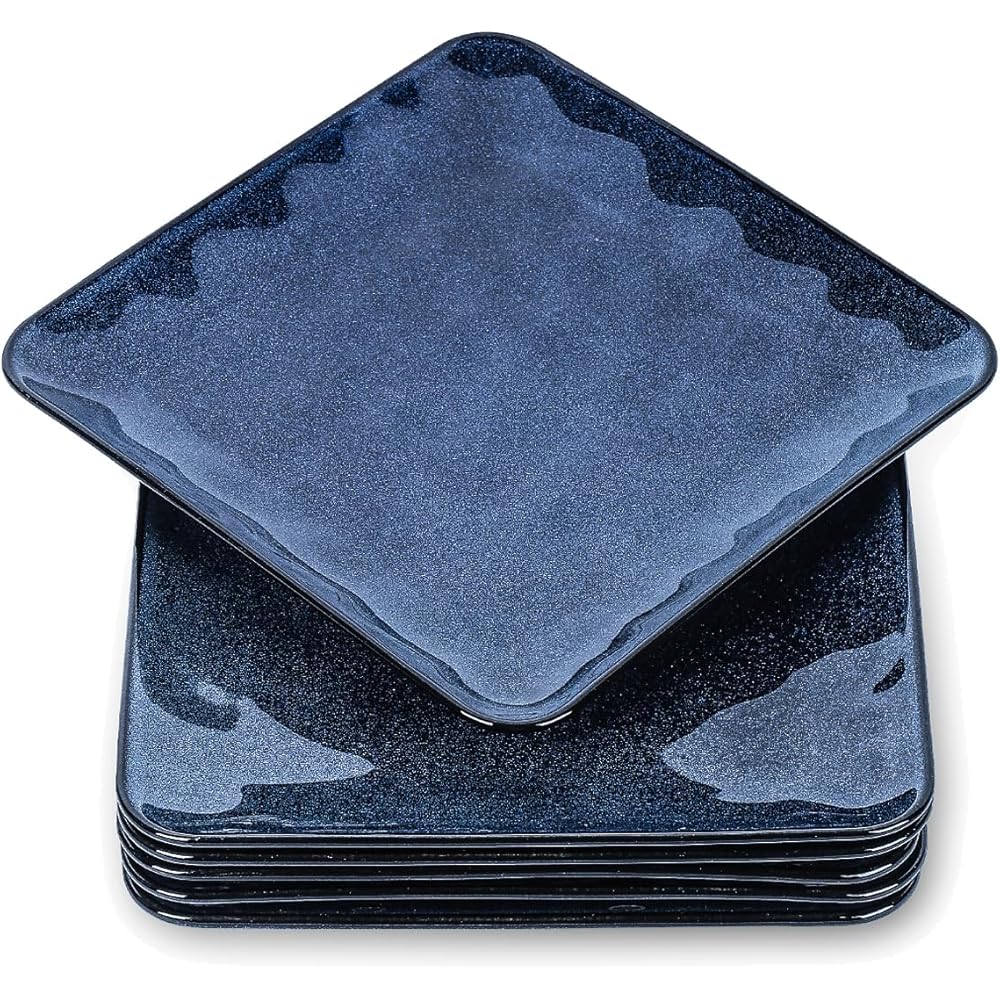 vicrays Lot de 6 assiettes carrées en céramique de 20,3 cm pour salade, dessert, apéritif, pain, passent au micro-ondes et au lave-vaisselle, bleu : Cuisine et Maison