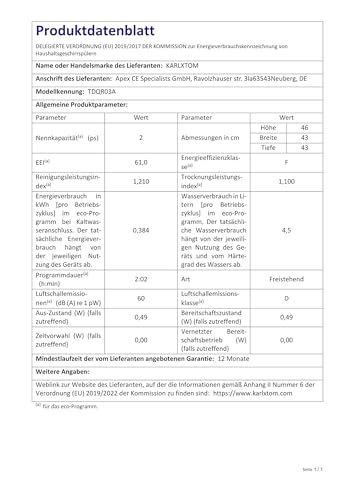 Karlxtom Lave-vaisselle de table compact 6 programmes
