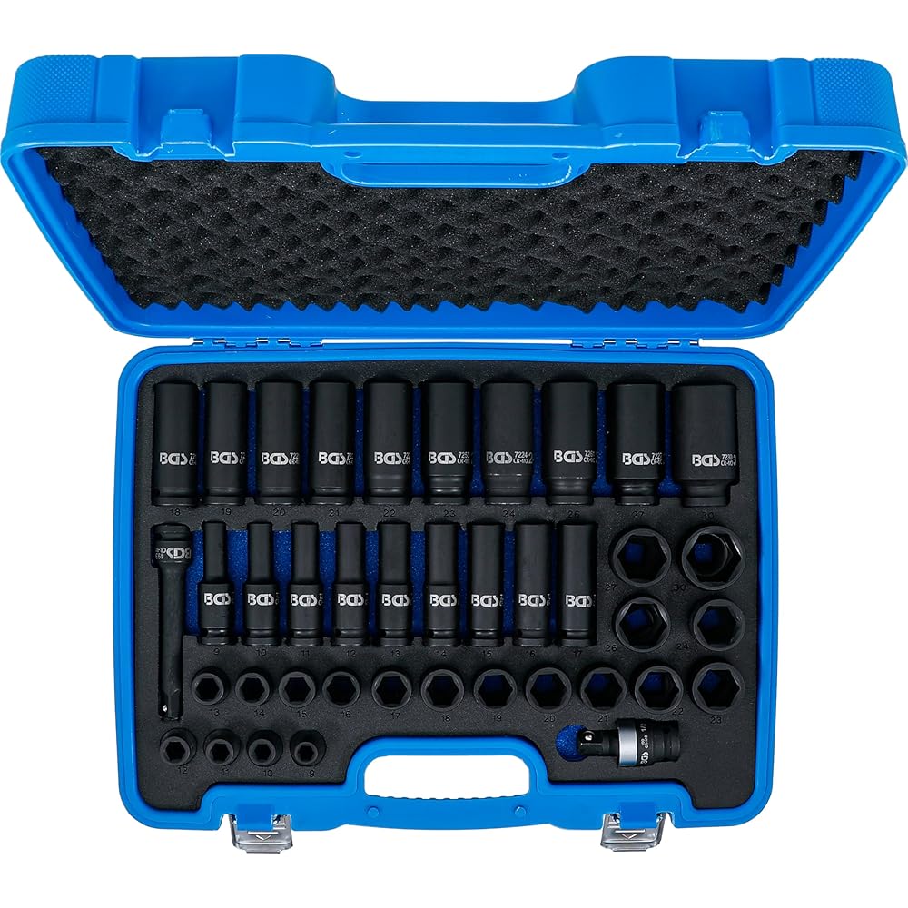 BGS 7280 | Jeu de douilles à choc, six pans | 12,5 mm (1/2") | 9-30 mm | 40 pièces : Bricolage