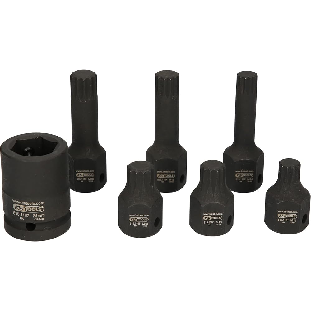 KS Tools 515.1160 - Coffret DUODRIVE, douilles à chocs 1/2" + 3/4" XZN® - En Chrome Molybdène extra fin - Uniquement pour utilisation à chocs - 7pièces : Bricolage