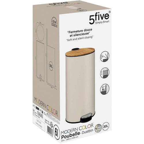 5five - poubelle couvercle bambou 30l modern color beige : Cuisine et Maison