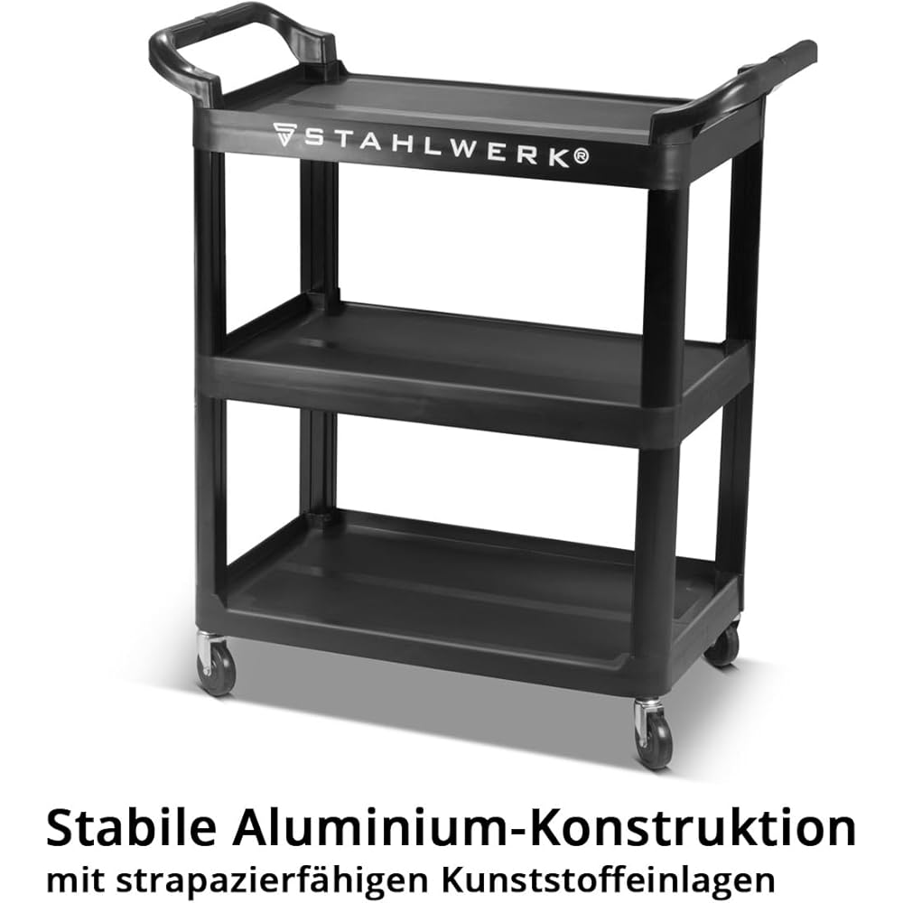 STAHLWERK Chariot à outils TC-92 ST avec capacité de charge de 100 kg - Chariot d'atelier - Chariot de transport - Chariot de montage - Chariot à plateforme - Chariot à étages avec 3 surfaces de : Commerce, Industrie et Science