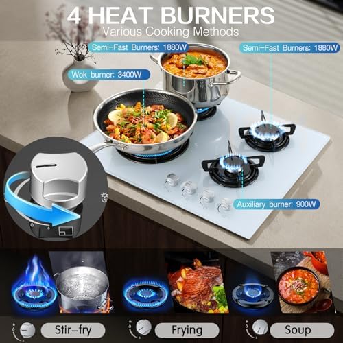 TopStrong Plaque de cuisson gaz 4 feux verre noir