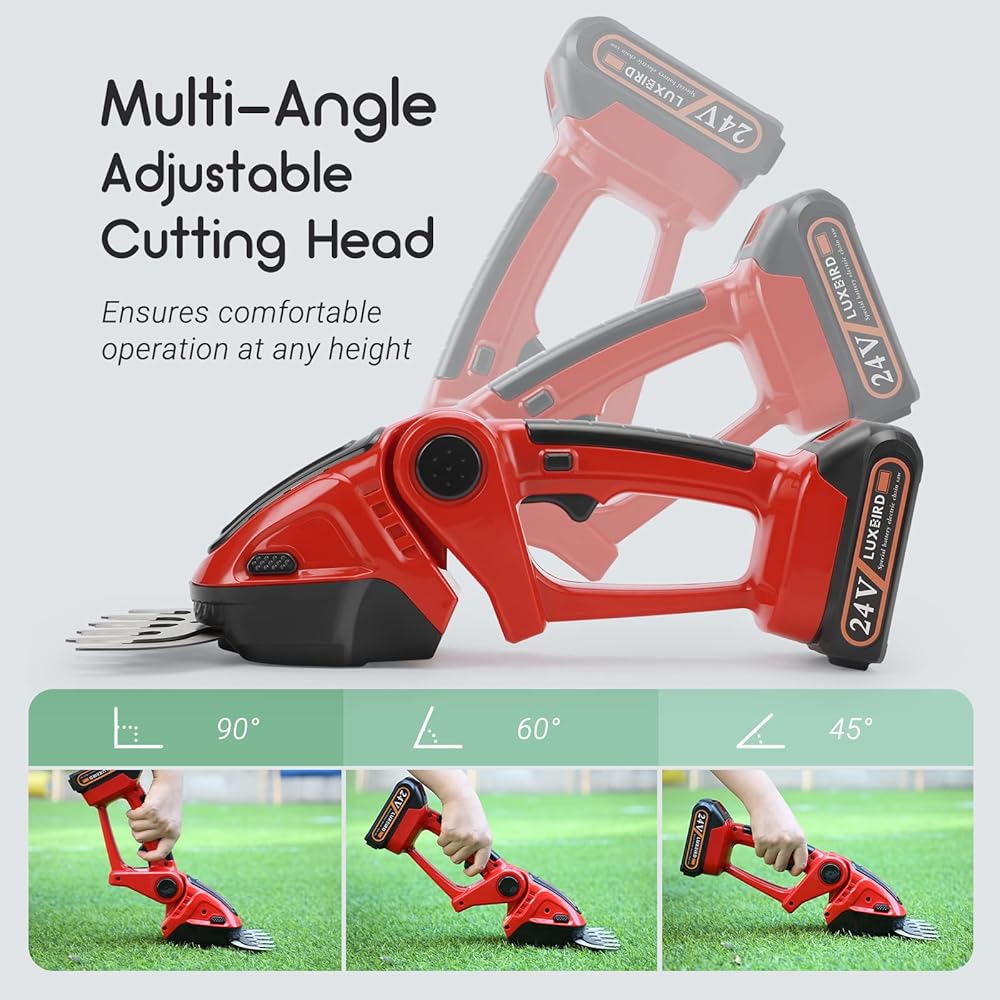 LUXBIRD Taille-haie 21V, cisaille à Gazon électrique sans Fil 2 en 1, Coupe-Herbe à Main IP67 étanche, avec 2 Lames remplaçables et 2 Piles Rechargeables Rouge : Jardin