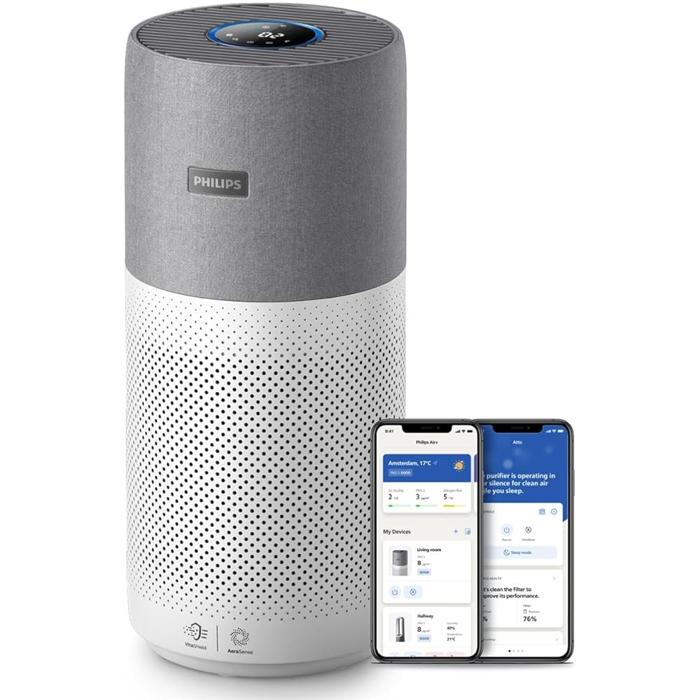 Philips 4000i Series Purificateur d'Air, Purifie les pièces jusqu'à 158 m², CADR (débit d'air pur) de 610 m³/h, Filtre HEPA et charbon actif, Connecté à l'application Philips Air+, Blanc (AC4236/10) : Cuisine et Maison