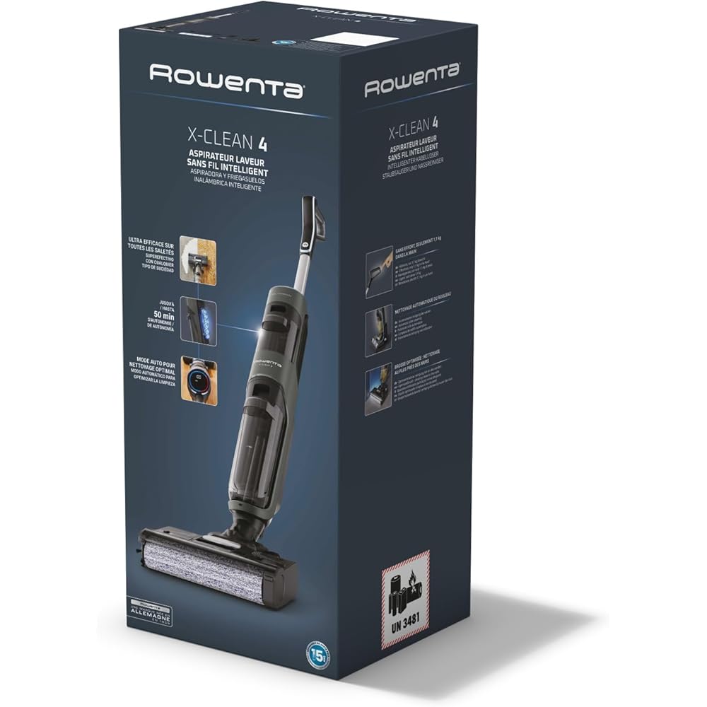 Rowenta X-Clean 4 Aspirateur Balai Laveur sans Fil,  Aspiration et Lavage Puissant,  Intelligent