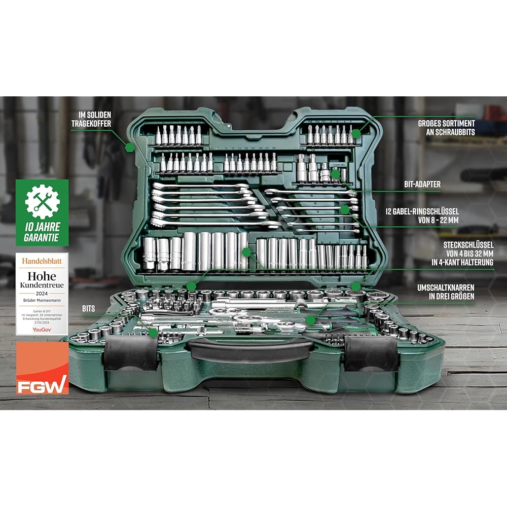 Brüder Mannesmann Set de clés à douille 0,6 / 0,95 / 1,27 cm 215 pièces : Bricolage
