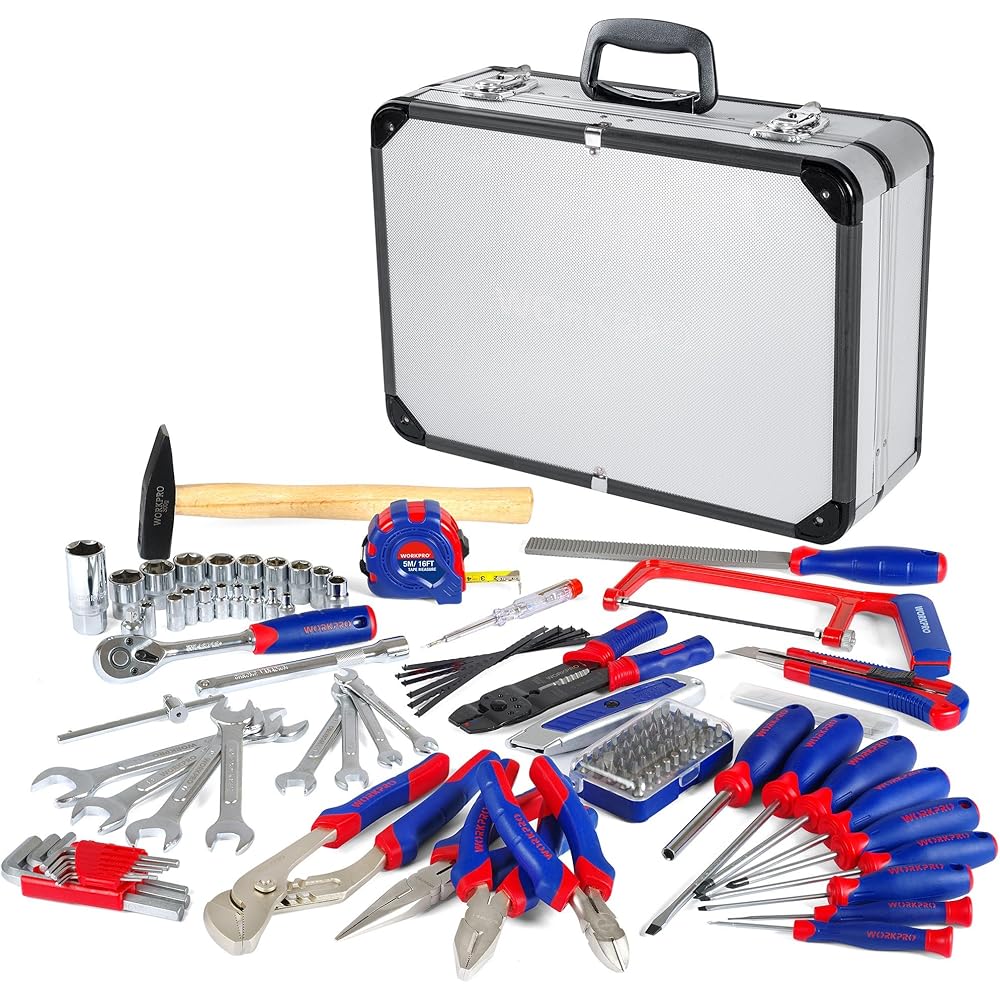WORKPRO Caisse à Outils Complete Professionnelle avec Mallette en Aluminium, Boite à Outils Complete pour Réparation Dommestique ou de Travail 119 Pièces : Bricolage