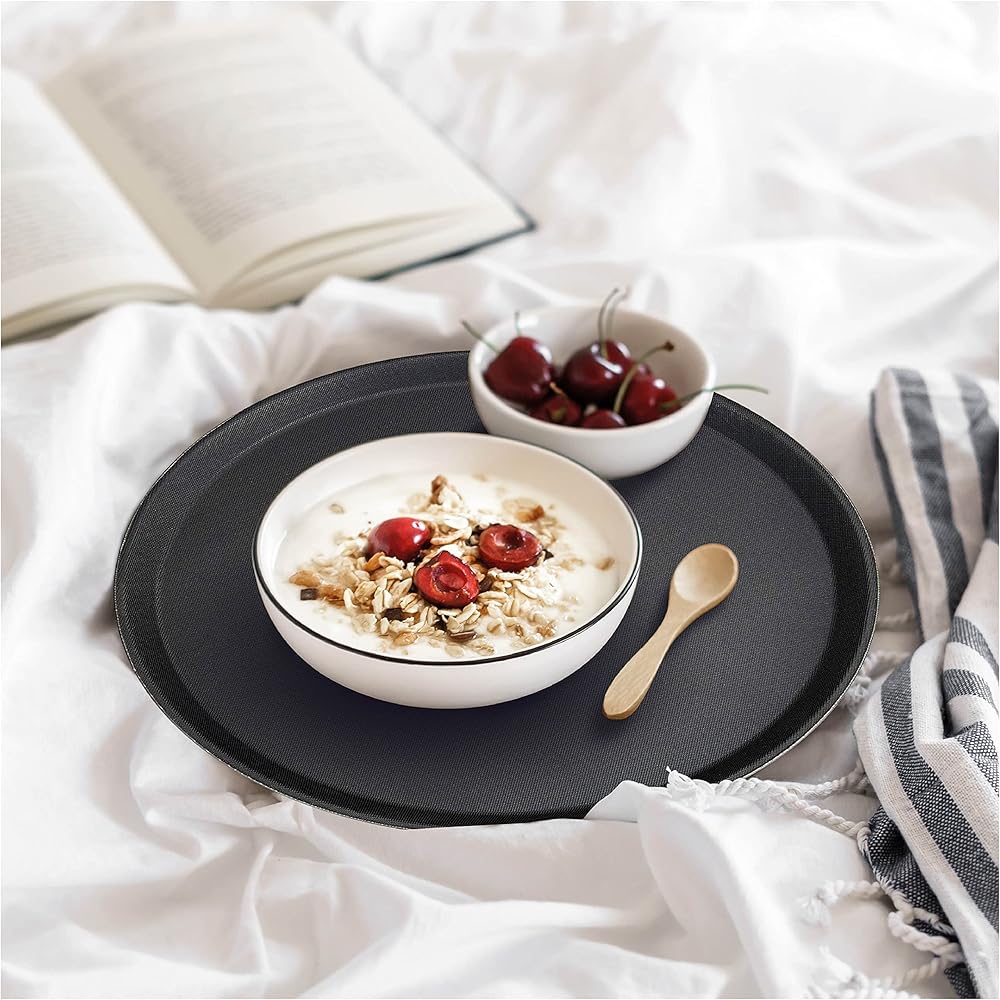 volila Plateau de Service Rond Non Dérapant - Pack de 4 (45 cm) Plateau Repas pour Service A Cafe et Boissons - Plateau Antidérapant pour Fêtes, Évènements, Bars, Restaurants et Maison : Cuisine et Maison