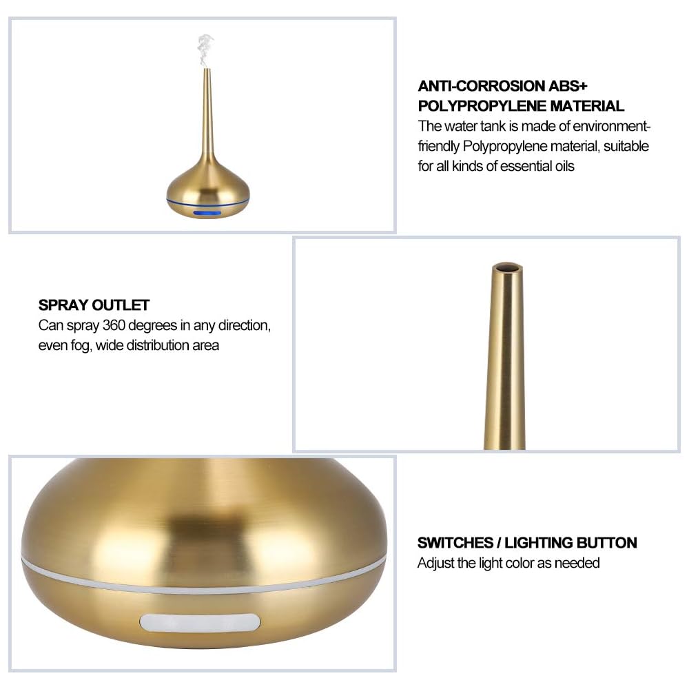 120 ML Diffuseur d'Huiles Essentielles Humidificateur Diffuseur d'Aromathérapie 7 Couleurs Led Nuit Lumière Humidificateur d'Air Or Pour Maison, Bureau, Salon, Spa, Massage, Yoga : Hygiène et Santé