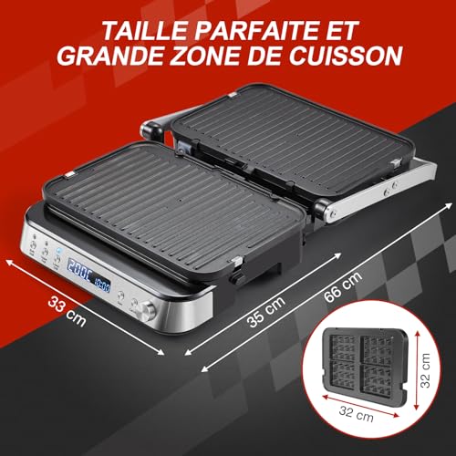 AMZCHEF Appareil 4-en-1 Grill, Panini, Gaufrier