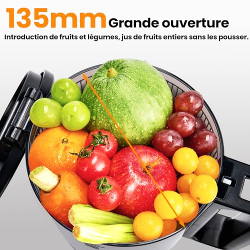 Extracteur de jus lent 2L, goulotte 13.5cm, noir