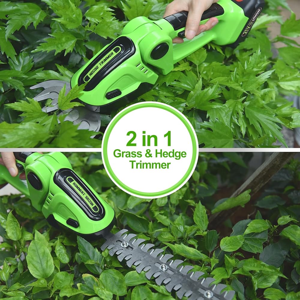 Taille Haie Electrique,Taille Haie sur Batterie 2 en 1 Batterie Taille Haies avec Batterie et Chargeur, 2 pcs 1500 mAh Taille-haie Tondeuse à Gazon, Sécateur Electrique sans Fil : Jardin