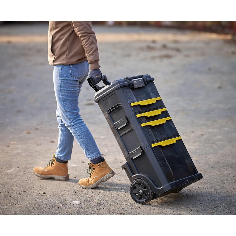 Stanley 1-79-206 Servante modulable avec 4 Tiroirs montés Sur Glissière - Système de Clips Latéraux - Poignée Télescopique - Polypropylène - Dimensions 866 x 488 x 348mm Noir : Bricolage