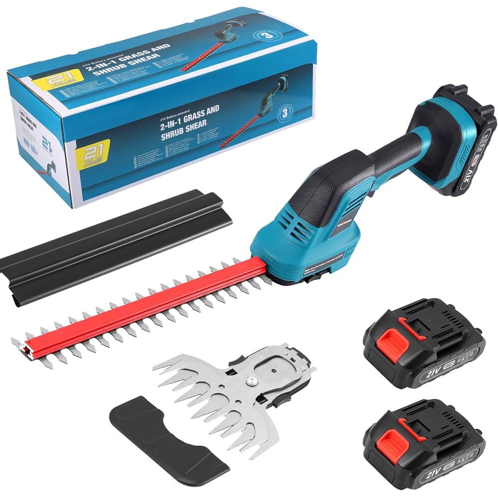 Cisaille Sculpte-Haie Electrique, Cisaille de jardin/ Taille-Herbes sans Fil 21V, Mini Taille-Herbes Taille Haie Electrique1500mAh*2, 2 Lames(42cm&15cm), Cisaille a Gazon Léger pour Coupe, Elagage : Jardin