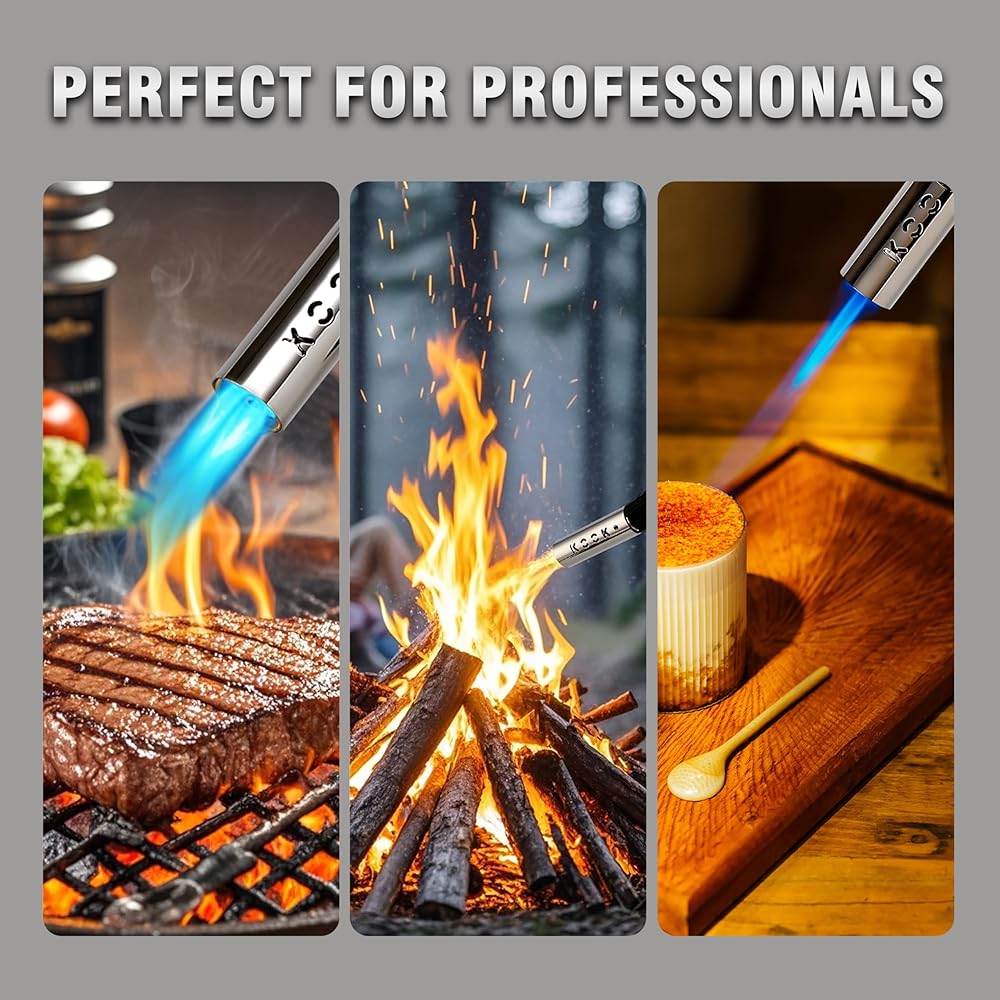 KOOKCOOK Tête de torche au propane, puissante tête de chalumeau à 4 flammes avec allumage, kit de pistolet à gaz MAPP MAP sur support de réservoir de propane de 0,5 kg pour souder, souder, braser, : Bricolage