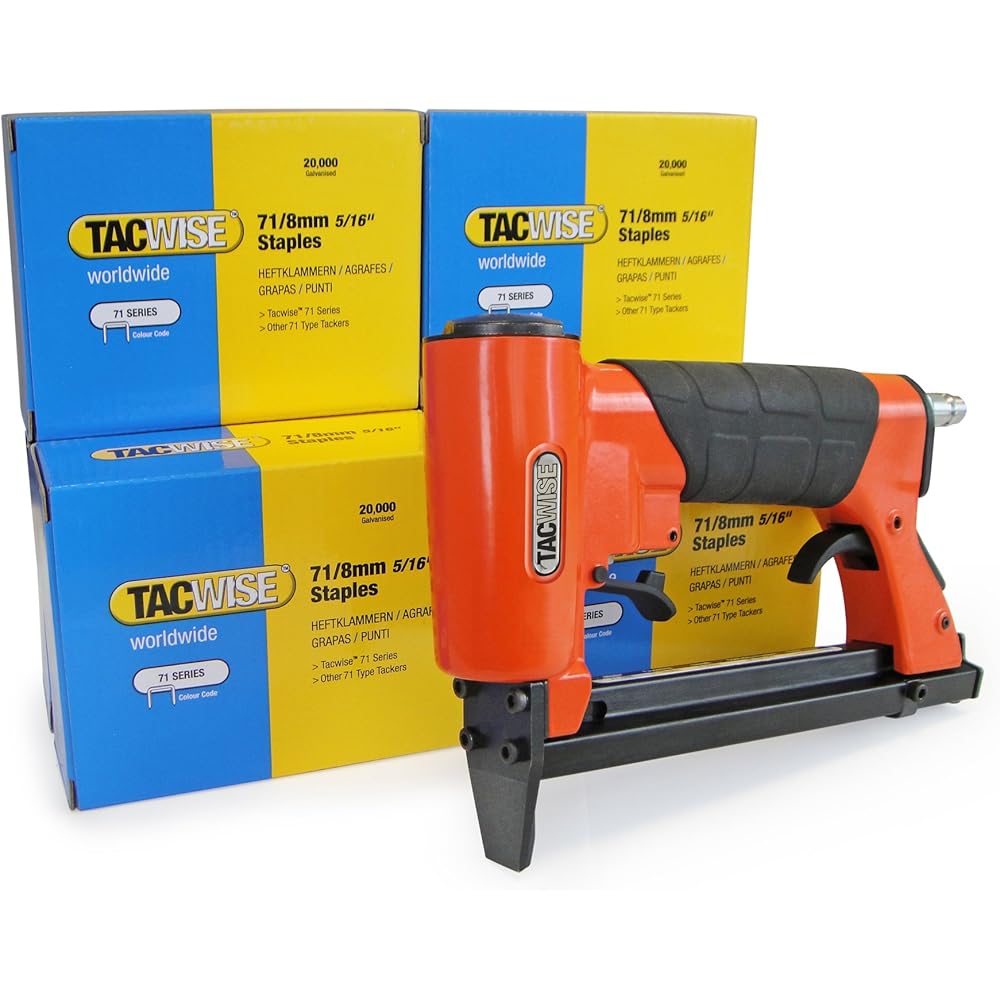 Tacwise 1189 A7116V Agrafeuse Pneumatique pour Tapisserie avec 120.000 Agrafes de 8 mm, Utilise les Agrafes de Type 71 / 4 - 16 mm : Bricolage