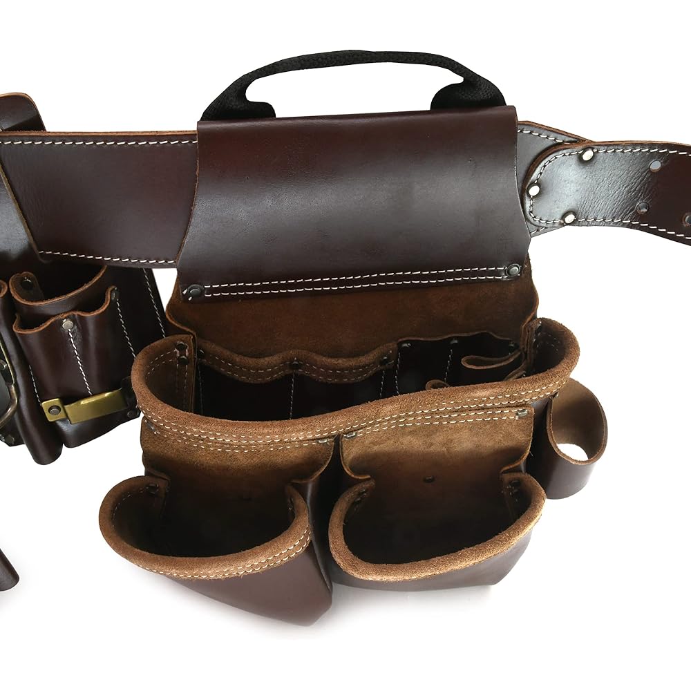 Style n Craft Combinaison de cadre professionnel 4 pièces et 22 poches, ceinture à outils avec 2 pochettes à outils, un porte-outils multifonction à 4 poches et 1 boucle pour marteau en cuir, ceinture : Cuisine et Maison