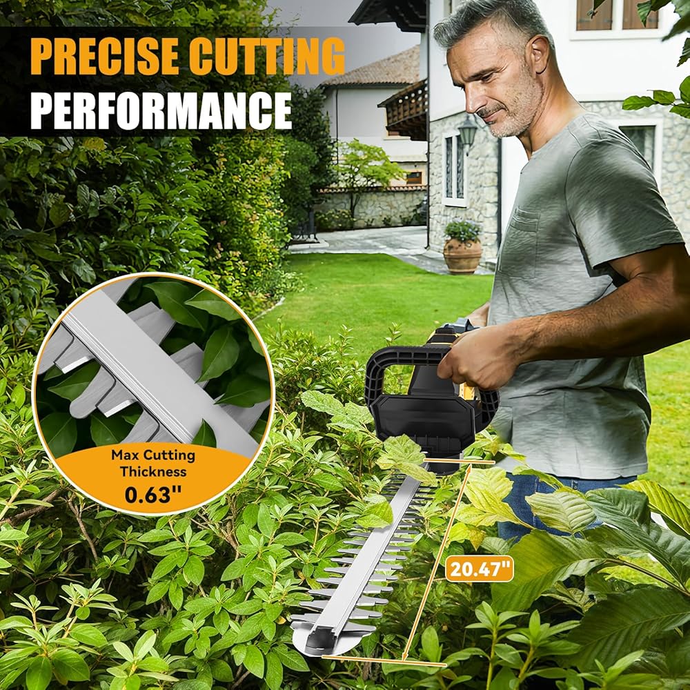 Taille-haie sans Fil Compatible avec Dewalt 20V Batterie (sans Batterie), 3000RPM Cisaille à Haies électrique sans balais avec Lame de 52cm et tête pivotante à 180° : Jardin