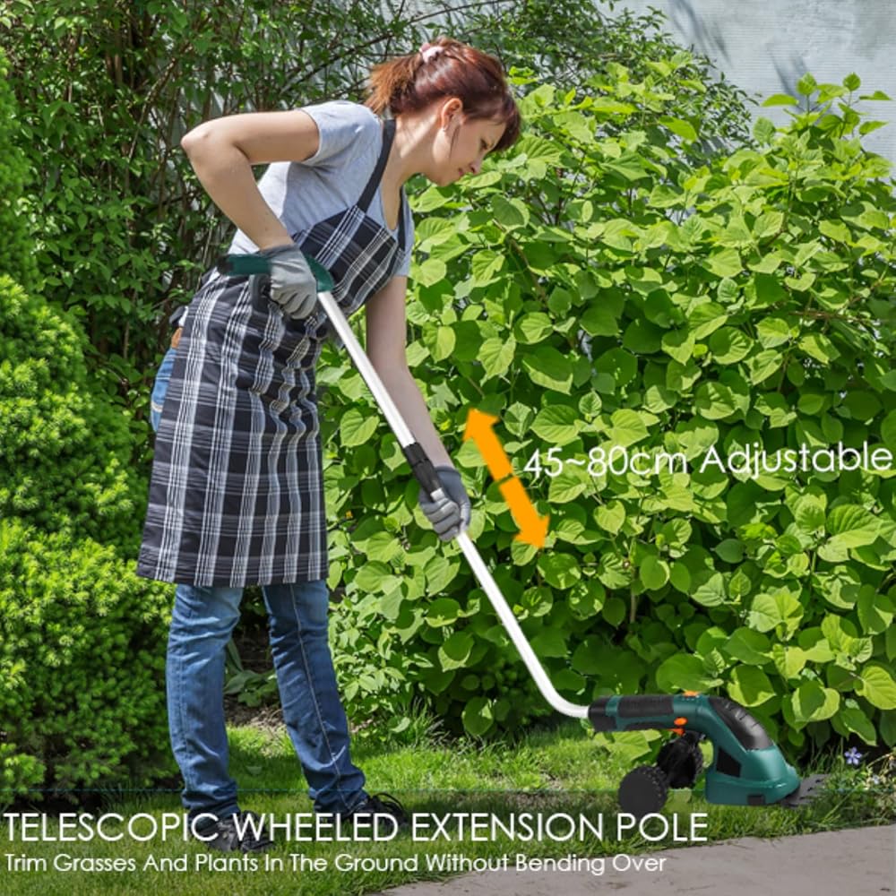 Coupe Bordure sans Fil, Cisaille à Gazon avec Batterie 7.2V et Chargeur, Taille Haies sans Fil, Tondeuse à Gazon, Manche Long Télescopique Détachable, pour Couper Gazon/Buisson/Haie,Vert foncé : Jardin