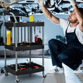 GOPLUS Chariot Service d'Atelier, Chariot d'Outils à 3 Niveaux avec Porte-Bouteilles et Porte-Outils Moulés, Poignée Ergonomique & Roues Verrouillables pour Garage, Atelier : Commerce, Industrie et Science