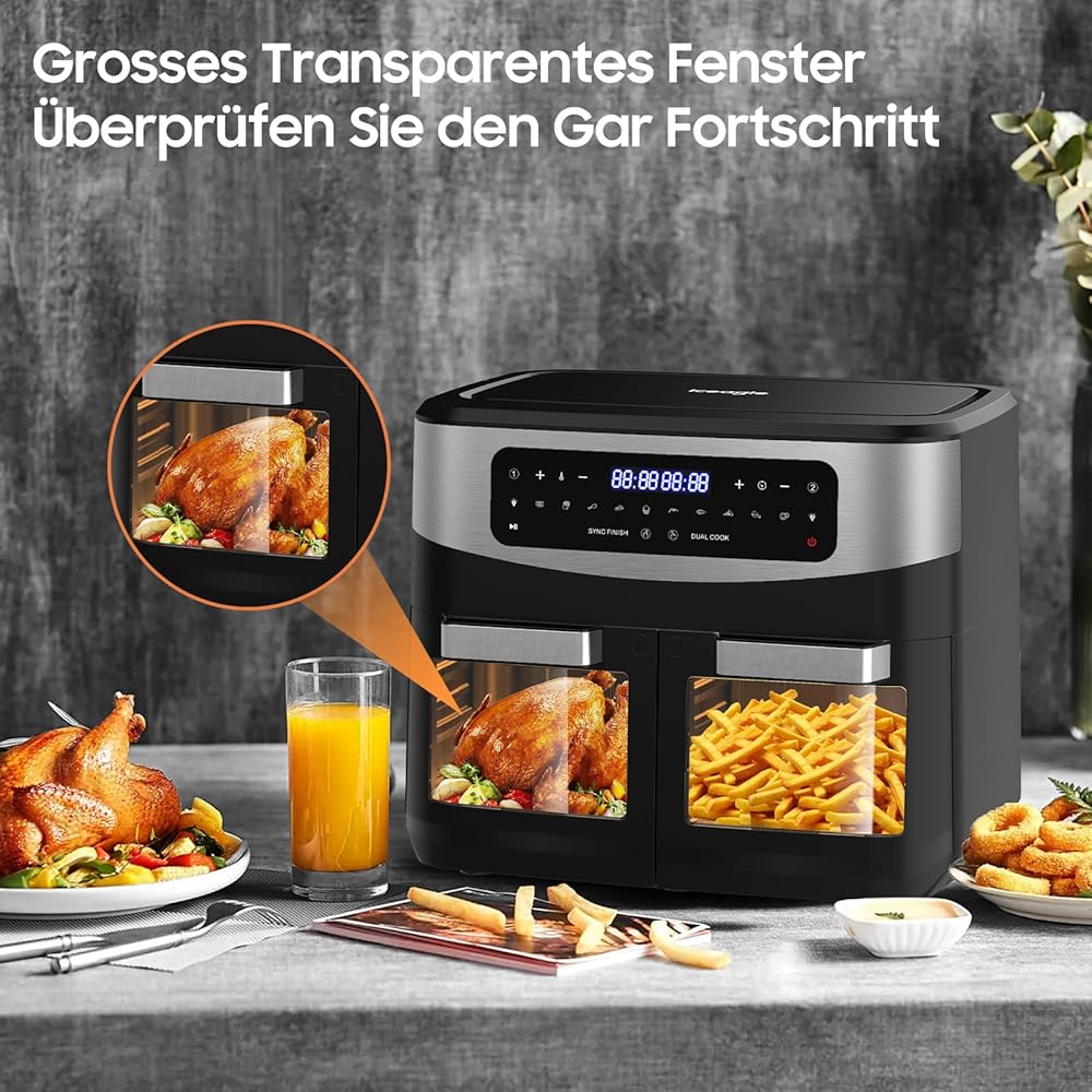 Iceagle Air Fryer 12L double tiroir, 2600W, noir