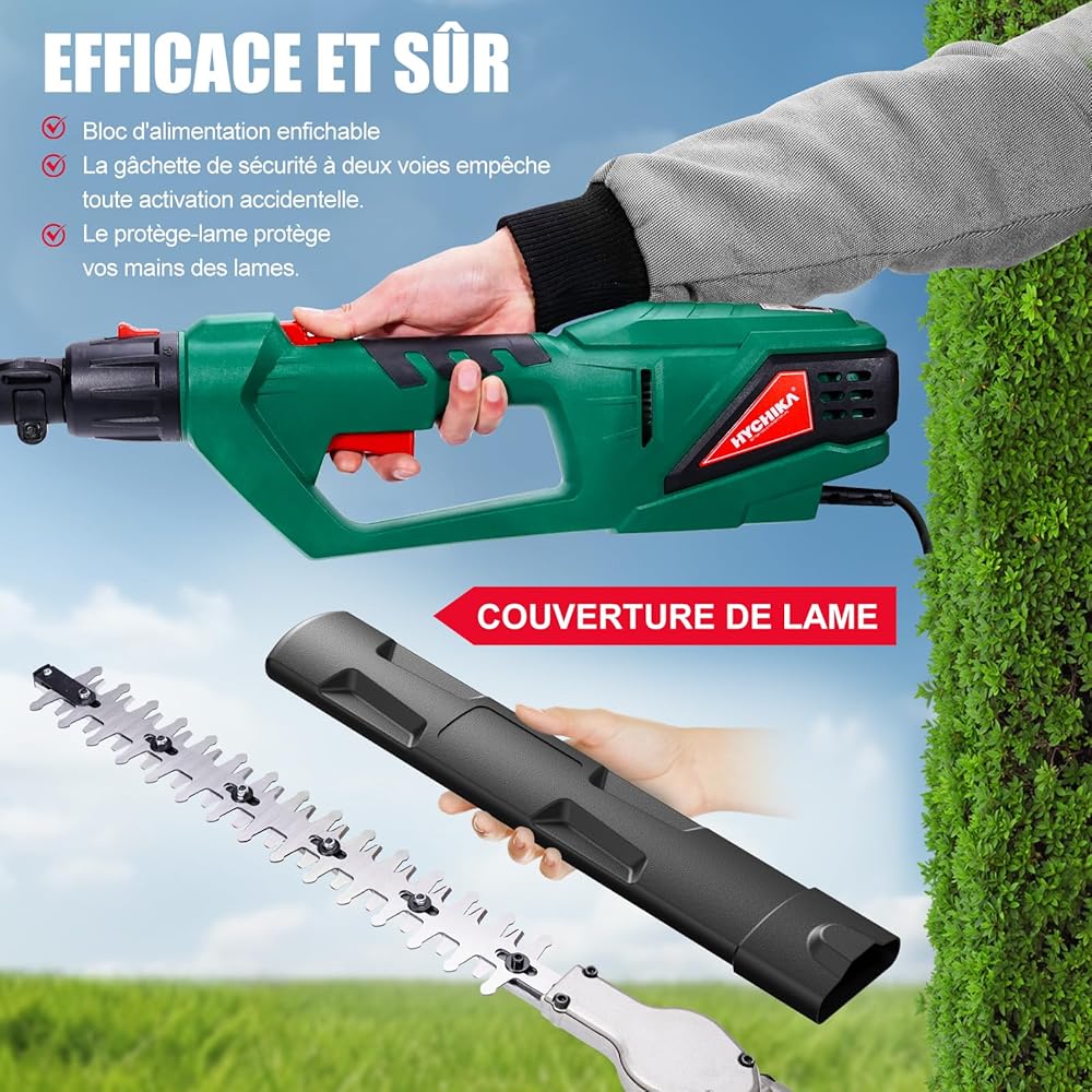 HYCHIKA Taille-haies télescopique 900 W portée 60 à 90 cm poignée pivotante