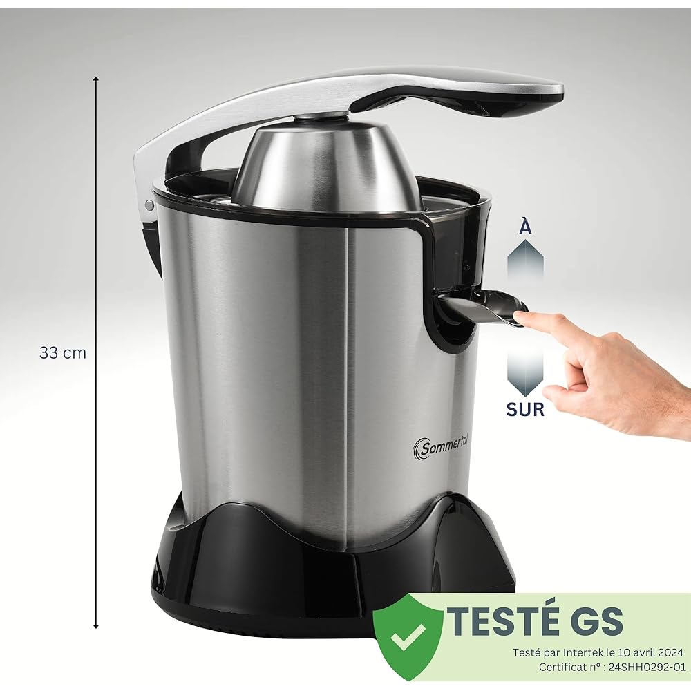 Sommertal CP850 - Presse-agrumes électrique avec moteur puissant de 850 W - Avec 2 cônes de pressage - Presse-agrumes manuel - Presse-agrumes en acier inoxydable - Presse-citron : Cuisine et Maison