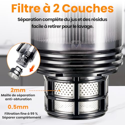 Extracteur de jus lent 2L, goulotte 13.5cm, noir