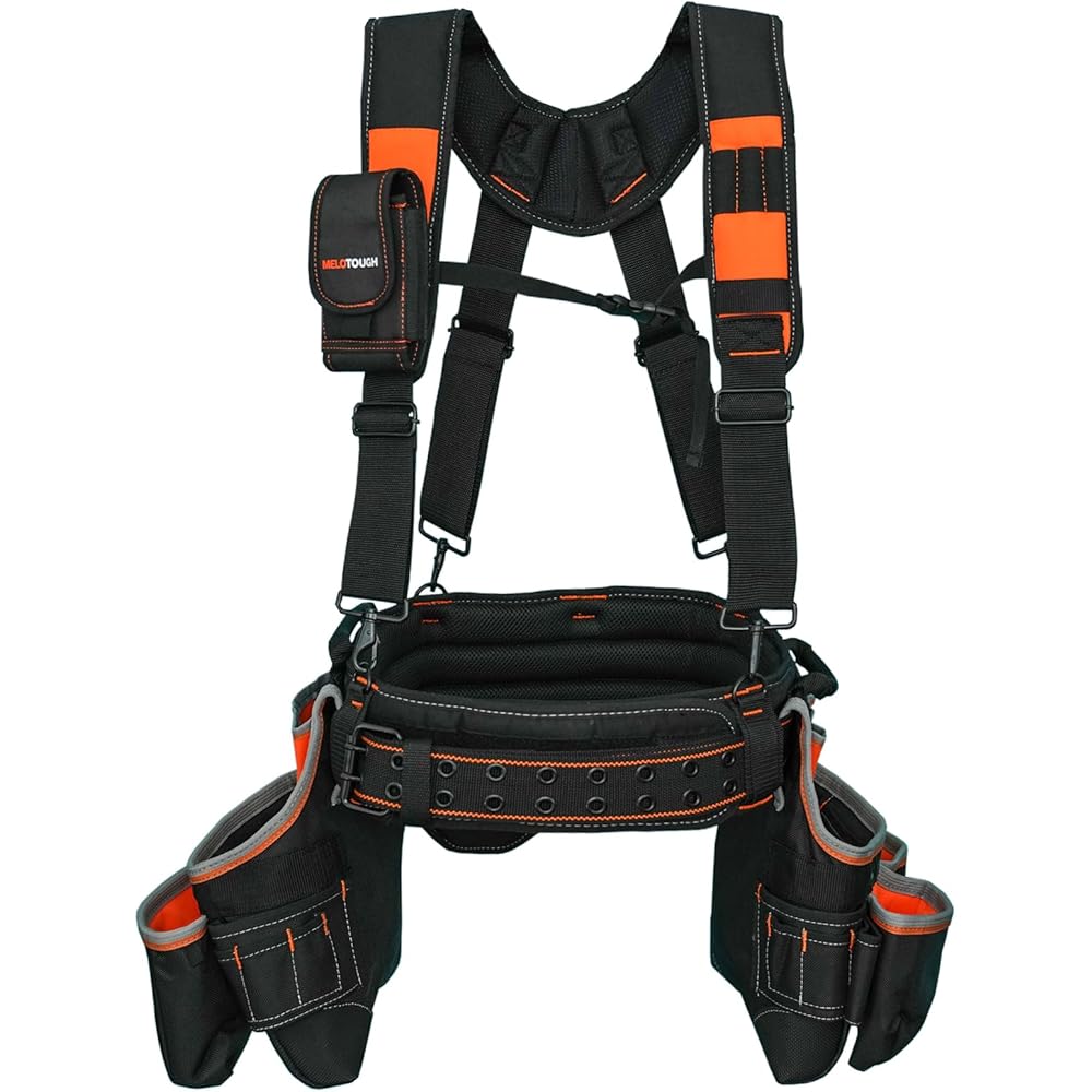 MELOTOUGH Ceinture à outils Pro Framer avec porte-jarretelles et pochette à outils robuste pour charpentier et porte-outils multifonction (orange) : Bricolage
