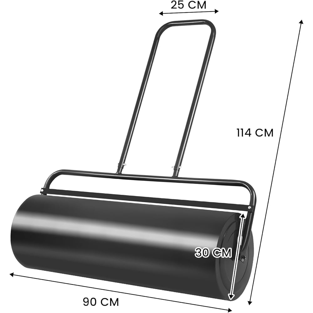 FANTASK Rouleau à Gazon, 63 l, avec poignée, diamètre : 30 cm, remplissable avec Eau/Sable, Noir : Jardin
