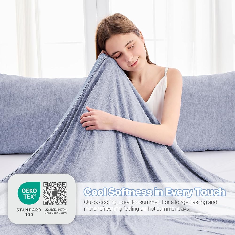 IKALIFE Couverture Rafraichissante D'été Adulte - 2 en 1 Couverture Ete Légère Q-Max > 0,5 Couverture été Rafraîchissante Couette D'été Plaid Ete pour Canape Cooling Blanket, Bleu 200 x 220 cm : Cuisine et Maison